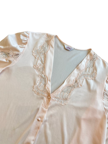 Peach Lace Long Sleeve Button Up - VC