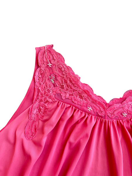 Punch Pink Lace Trim Gown - VC