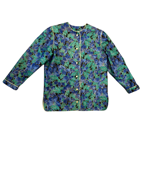 Blue + Green Floral Jacket with Gold Trim- VC
