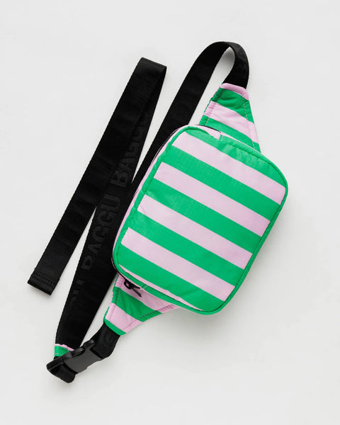 Puffy Fanny Pack - Pink Green Awning Stripe