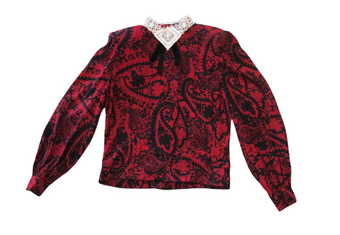 Red and Black Paisley Shirt with Lace Collar- VC